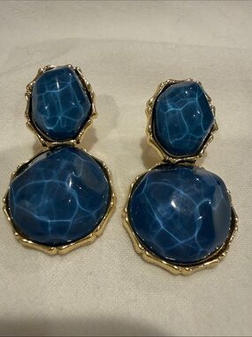 Gold-Trim Blue Stone Drop Earrings - Women's Fashion Jewelry